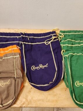 Crown Royal Purple, Green, Orange And Brown Drawstring Pouch Lot Of 10